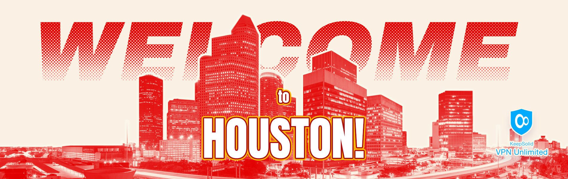 Downtown real sunrise from Houston VPN server location. A panorama taken on a humid morning in Houston